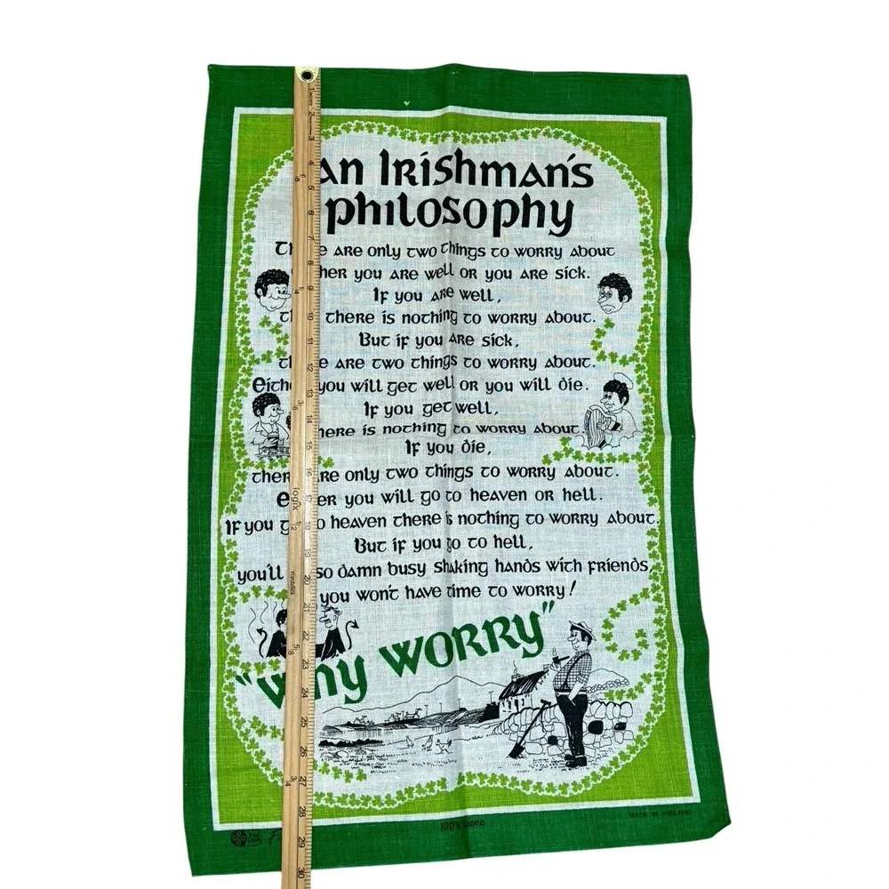 Irish Linen Tea Towel Irish Man's Philosophy Fingal‎ Wall Hanging Ireland Flaw